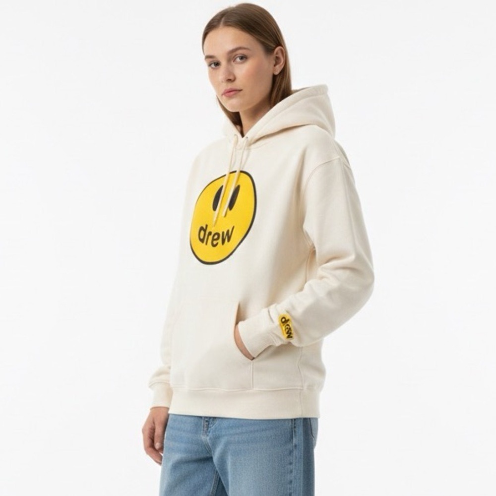 Drew House Mascot Hoodie Cream Off-White Smiley Face Logo Streetwear XL